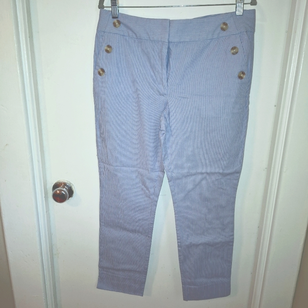 Striped Blue Sailor-Button Cropped Pants